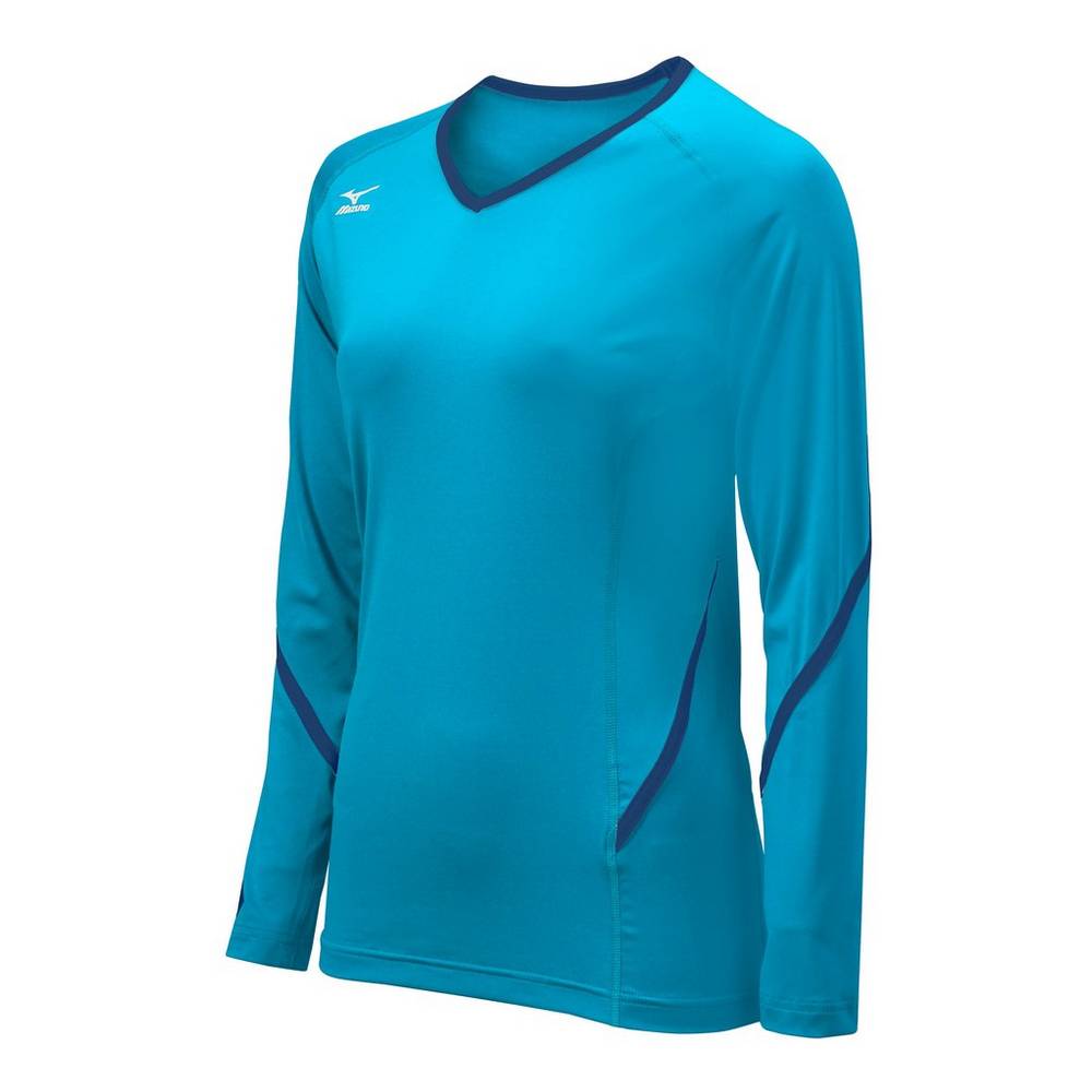 Womens Mizuno Techno Generation Long Sleeve Volleyball Jersey Light Blue/Navy Philippines (MXISUL952